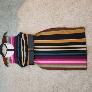 VENUS multicolor striped A-Line striped multi-color dress with belt
